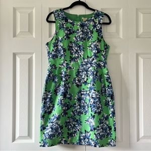 J. Crew Cotton Sleeveless A-Line Sheath Dress Green with Blue Hydrangeas size 10